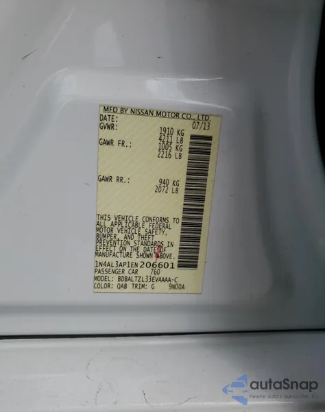 2014 Nissan Altima 2.5 z USA, uszkodzony, nr VIN 1N4AL3AP1EN206601